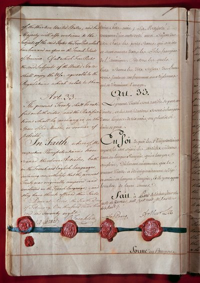 Az Egyesült Államok függetlensége: a barátság és a kereskedelem Franciaország és az Egyesült Államok között (Benjamin Franklin képviseletében) mindkét nyelven 1778 februárjától származik. 1778 Párizs, Külügyminisztérium alkotó: Anonymous Anonymous