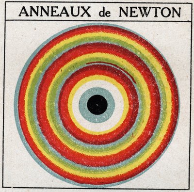 Interferenciák: Isaac Newton (1642-1727) gyűrűi. Névtelen illusztráció 1925-ből. Magángyűjtemény. alkotó: Anonymous Anonymous