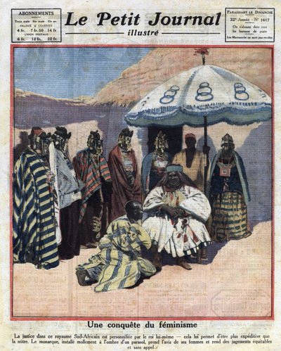 Igazságszolgáltatás és feminizmus a fekete-afrikai országokban: egy dél-afrikai király tanácskozik nőivel, mielőtt ítéletet mond. Az illusztráció a „” Le petit Journal” című könyvből vett, 1921.12.18. Gyűjteményi díj alkotó: Anonymous Anonymous