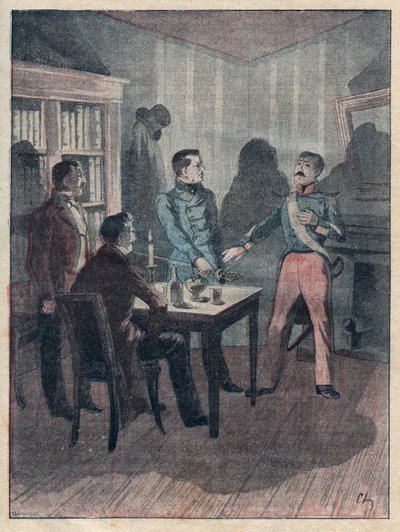 Le jure (Eskü) Boriestól ​​– Jules Beaujoint „A La Rochelle négy őrmestere nagy történelmi és drámai elbeszélésébe” metszet – 1900 körül alkotó: Anonymous Anonymous