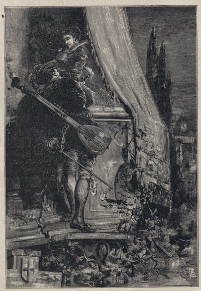 Lucrezia Borgia és Don Gaspare Aversa, Procida grófja – Oscar Pio „Lucrezia Borgia” című metszete – 1883 alkotó: Anonymous Anonymous