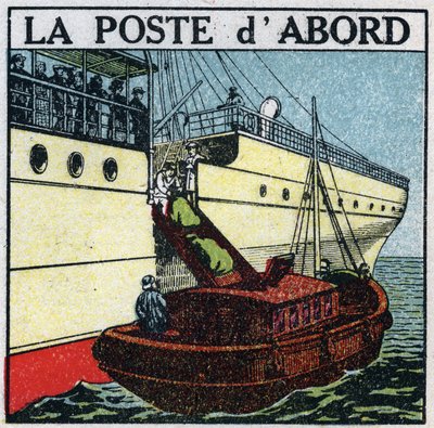Posta: a postát egy vonalhajó fedélzetén kézbesítő hajó (előbb a posta). Névtelen illusztráció 1925-ből. Magángyűjtemény. alkotó: Anonymous Anonymous