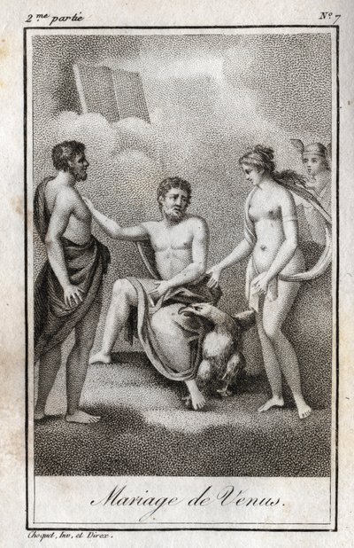 Házasság a Mars és a Vénusz között. Metszet 1819-ből Charles Albert Demoustier (1760-1801) „Lettres a Emilie sur la mythologie” című művében. Magángyűjtemény. alkotó: Anonymous Anonymous