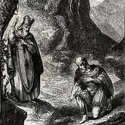 Martial de Limoges vagy Saint Martial (3. század) a kelta nép vezérét, Lemovices-t térítő – 1846-os metszet a „”Szentek élete” c. Magángyűjtemény. alkotó: Anonymous Anonymous
