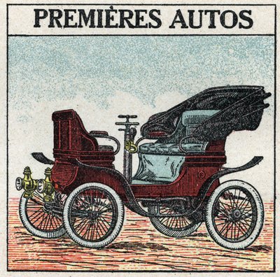 Mechanikus vonóerő: az első benzines autók, amelyeket 1895-ben Panhard és Levassor talált fel. Névtelen illusztráció 1925-ből. Magángyűjtemény. alkotó: Anonymous Anonymous