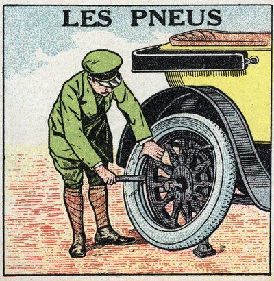 Mechanikus vonóerő: egy személygépkocsi abroncsai. Névtelen illusztráció 1925-ből. Magángyűjtemény. alkotó: Anonymous Anonymous