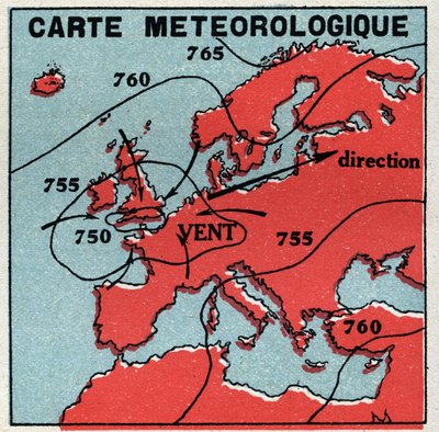 Meteorológia: meteorológiai térkép. 1925 névtelen illusztrációja. Magángyűjtemény. alkotó: Anonymous Anonymous