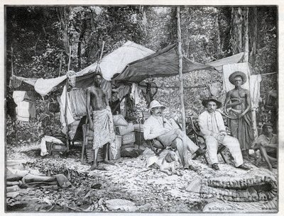 Louis Gustave Binger (1856-1936) francia kapitány küldetése: a misszió tábora Afforenou-ban, Elefántcsontparton. Metszet az 1892-es „Le monde illustree”-ben. Magángyűjtemény. alkotó: Anonymous Anonymous