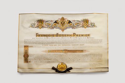 Aranygyapjú rend: Az osztrák aranygyapjú - Pierre Ferdinand (Pierre-Ferdinand) (1874-1948), osztrák főherceg diplomája az Aranygyapjú Rendbe. alkotó: Anonymous Anonymous
