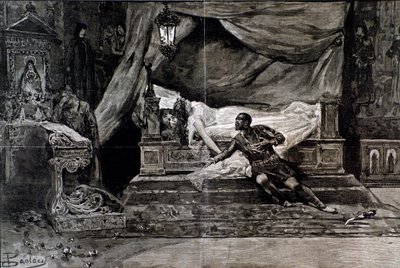 Otello megöli magát Desdemona holtteste közelében. Illusztráció az Otello, Giuseppe Verdi operájának utolsó jelenetéről alkotó: Anonymous Anonymous