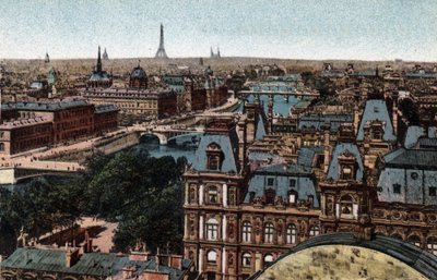 Párizs: panoráma a Szajna-parti Huits hidakra, háttérben az Eiffel-torony. Fénykép 1920-ból Párizs városának „”művészeti albumában”. Magángyűjtemény. alkotó: Anonymous Anonymous