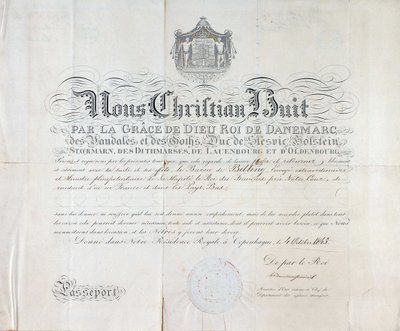 Christian VIII dán király útlevele 1845-ből származik. alkotó: Anonymous Anonymous