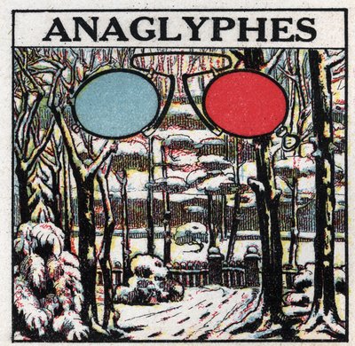 Fényképészet: az anaglifa egy olyan kép, amelyet kéttónusú szemüveggel domborművel nyomtatnak. Névtelen illusztráció 1925-ből. Magángyűjtemény. alkotó: Anonymous Anonymous