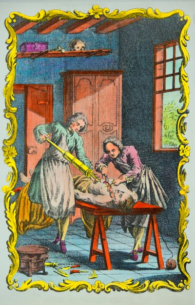 Vérmozgást tanulmányozó orvos: Albrecht von Haller (1708-1777) „A vér mozgásáról és a vérzés hatásairól szóló emlékiratának előlapja” 1756, Magángyűjtemény alkotó: Anonymous Anonymous