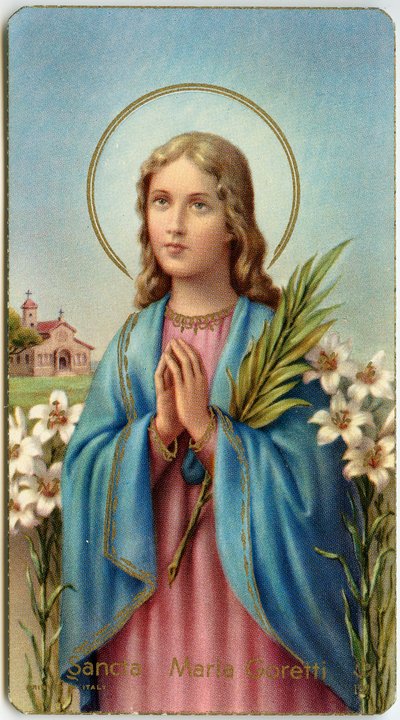 Jámbor kép: Maria Goretti olasz szűz mártír (kromolitográfia) alkotó: Anonymous Anonymous