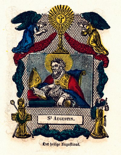 Jámbor kép: Szent Ágoston (Hippói Ágoston (354-430), eveque és egyházdoktor, Szent Ágoston regulája és a hitvallások szerzője). századi magángyűjtemény metszete alkotó: Anonymous Anonymous