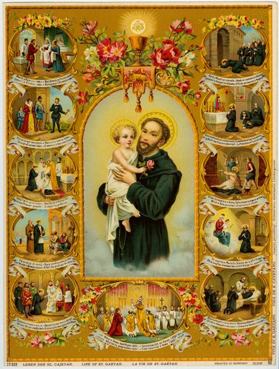 Jámbor kép: Saint Cajetan, Gaetano dei Conti di Tiene, a Theatines alapítója (kromolitográfia) alkotó: Anonymous Anonymous