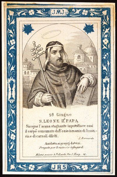 Szent Leon (Leone) pápa II (7. század) Jámbor kép. Képeslap. 20. század eleje. Magángyűjtemény alkotó: Anonymous Anonymous