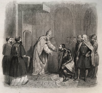 Szent V. Pius (Pius vagy Pio) (1566-1572) pápa a lepantei csata győztesének fogadása. Metszet 1846-ból „A szentek élete” c. Magángyűjtemény. alkotó: Anonymous Anonymous