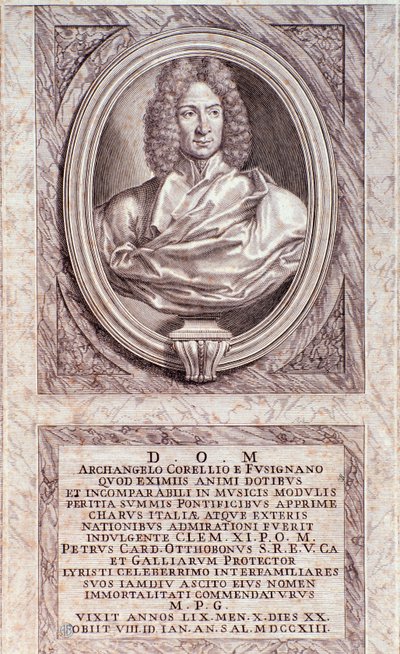Arcangelo Corelli (1653-1713) olasz zeneszerző és hegedűművész portréja, metszet. 18. századi milánói magángyűjtemény alkotó: Anonymous Anonymous