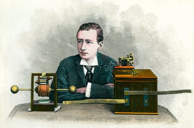Guglielmo Marconi (1874-1937) olasz fizikus, a távíró feltalálója portréja. Metszet 1900 körül Magángyűjtemény alkotó: Anonymous Anonymous