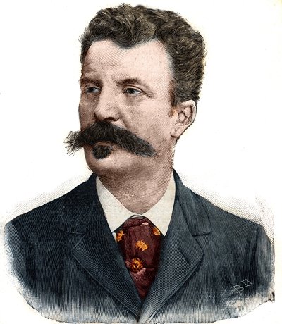 Guy de Maupassant (1850-1893) francia író portréja. Metszet a „Le Peute Parisien”-ben alkotó: Anonymous Anonymous