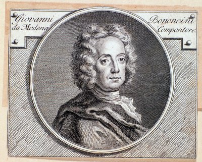 Giovanni Battista Bononcini olasz barokk zeneszerző és csellóművész portréja (metszet. XVIII. század) alkotó: Anonymous Anonymous