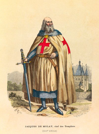 Jacques de Molay (1244 - 1314), a 13. századi templomosok nagymesterének portréja, metszet - magángyűjtemény alkotó: Anonymous Anonymous