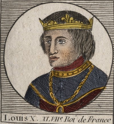 X. Lajos le Hutin (1289–1316), francia király – X. Lajos (1289–1316) Makacs, Franciaország és Navarra királyának – portréja – Charles Constant Le Tellier „Instruction sur l’Histoire de France” című metszete. 1821 alkotó: Anonymous Anonymous