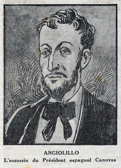 Michele Angiolillo Lombardi dit Jose Sants vagy Rinaldini, a Spanyol Tanács elnökének, Antonio Canovas del Castillo (1828-1897) olasz anarchista (1871-1897) gyilkosának portréja. Metszet a „L