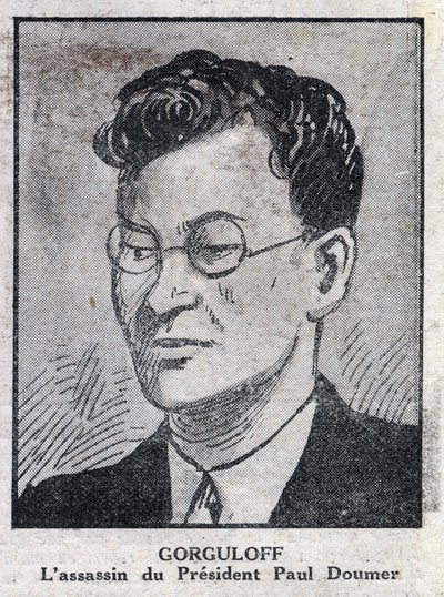 Paul Gorgulov vagy Gorguloff (1895-1932), Paul Doumer francia elnök (1857-1932) bérgyilkosának portréja. Metszet a "L