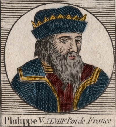 V. Hosszú Fülöp (1294-1322), francia király portréja – V. Philippe (1294-1322) „Beszéd” – metszet a „Franciaország történetének utasításai” című kötetből, Charles Constant Le Tellier 1821-ben alkotó: Anonymous Anonymous