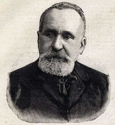 Pierre Puvis de Chavannes (1824-1898) francia festő portréja, a Societe Nationale des Beaux Arts akkori elnöke. Metszet a "" Le Petro Parisien" -ben alkotó: Anonymous Anonymous