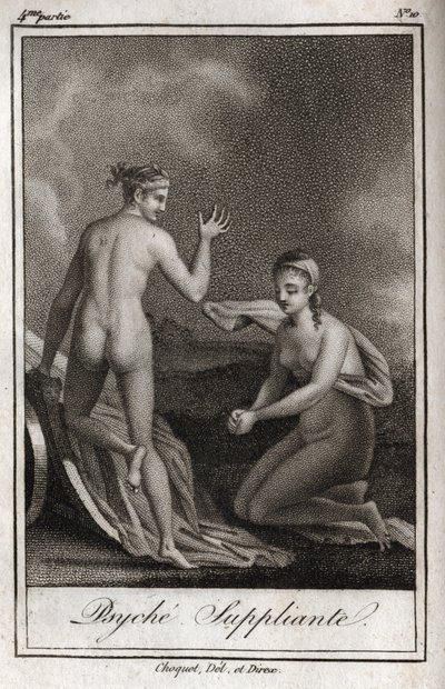 Pszichés könyörgés. Metszet 1819-ből Charles Albert Demoustier (1760-1801) „Lettres a Emilie sur la mythologie” című művében. Magángyűjtemény. alkotó: Anonymous Anonymous