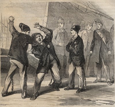 Pugilat jelenet a Toulon Bagne-ban a 19. században. Pierre Zaccone (1817-1895) (Colonia Penale - Büntetőtelep) metszet az „Elítéltek története a megalkotásuktól napjainkig” című könyvébe (1877). Magángyűjtemény. alkotó: Anonymous Anonymous