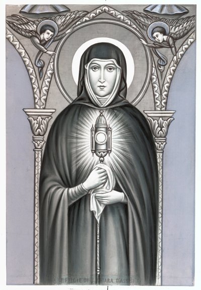 Assisi Szent Claire (Chiara) (kb. 1192-1253), a Clares Pious képmás vallási rendjének alapítója ábrázolása. A 20. századi magángyűjtemény debütálása alkotó: Anonymous Anonymous