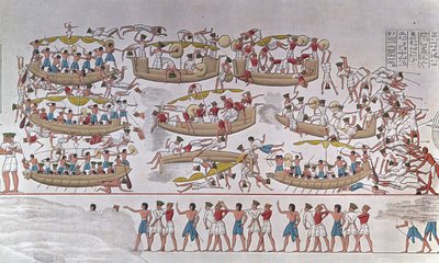 A nílusi csata ábrázolása III. Ramszesz armese és a tenger népei között” Egy domborműtől az egyiptomi Medinet Habou temetkezési templomáig alkotó: Anonymous Anonymous