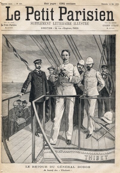 Alfred Dodds tábornok (1842-1922) visszatérése a dahometi expedícióról a Thibet fedélzetén. A „Le Petit Parisien” egyik újság 1893.05.14-én. alkotó: Anonymous Anonymous