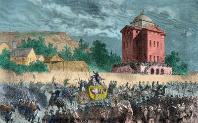 Varennes visszatérése, a királyi család, akit 1791. június 25-én hoztak vissza Párizsba, Metszet, Magángyűjtemény alkotó: Anonymous Anonymous
