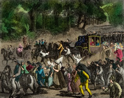 A királyi család visszatérése Párizsba 1791-es varennes-i repülése után, Metszet, Magángyűjtemény alkotó: Anonymous Anonymous