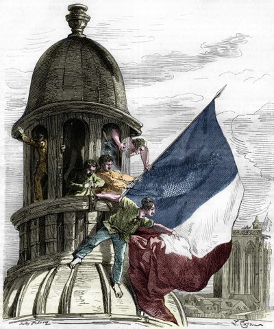 1830-as forradalom: háromszínű zászló a városházán. alkotó: Anonymous Anonymous