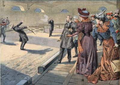 Smyrnoff és Fock orosz tábornokok párbajban vívnak egymással. Metszet a „Le Petite Parisien” újságból, 1908.05.04. Magángyűjtemény. alkotó: Anonymous Anonymous