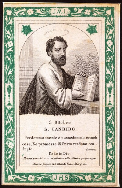 Szent Candide Jámbor kép. Képeslap. század eleje. Magángyűjtemény alkotó: Anonymous Anonymous