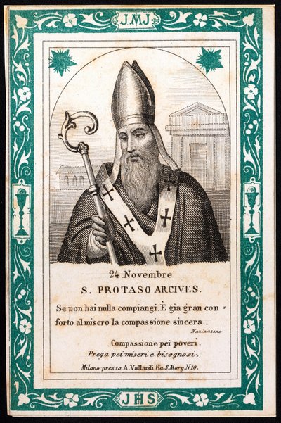 Szent protais, Milánói eveque Jámbor kép. Képeslap. 20. század eleje. Magángyűjtemény alkotó: Anonymous Anonymous