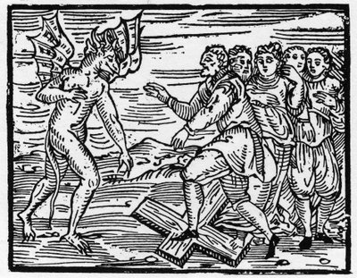 A Sátán a kereszten járásra kényszeríti leendő tanítványait – „Compendium Maleficarum”, a boszorkányokkal, gonoszságukkal és fajtalankodásaikkal foglalkozik Francesco Maria Guazzo vagy Guaccio vagy Guaccius (15? -16??) 1608 Magángyűjtemény alkotó: Anonymous Anonymous