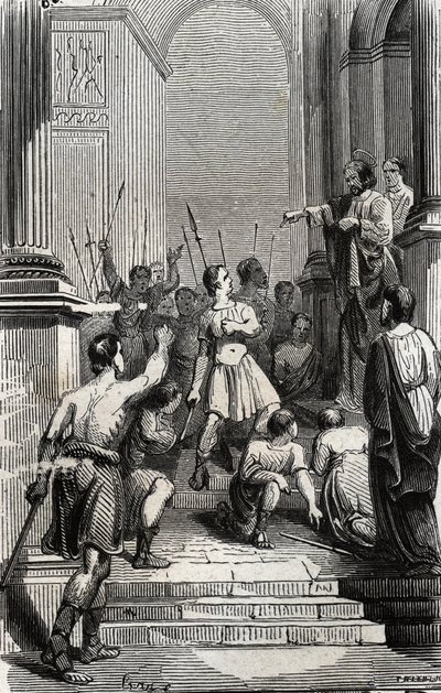 A toulouse-i Saturnin (Szent Sernin, az első keresztény toulouse-i eve) (3. század) megállt Toulouse fővárosában – 1846-os metszet a „Lives des saints”-ban. Magángyűjtemény. alkotó: Anonymous Anonymous