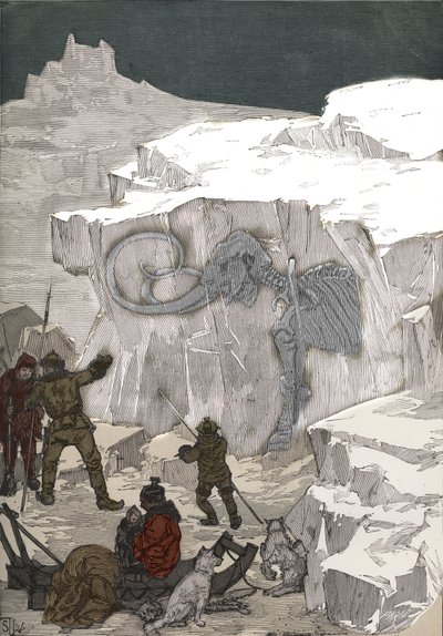 Mamutfosszilis elefántcsont keresése Szibériában a 19. században. Metszet 1885-ből Adolphe BITARD „” Les arts et metiers illustres” című könyvébe. alkotó: Anonymous Anonymous
