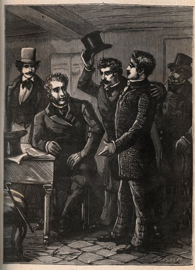 Charles Goubin (1798-1822) őrmestert letartóztatja Eugene-Francois (Eugene Francois) Vidocq – Jules Beaujoint „A négy őrmester La Rochelle grand rect historique et dramatique” című metszetébe – 1900 körül. alkotó: Anonymous Anonymous