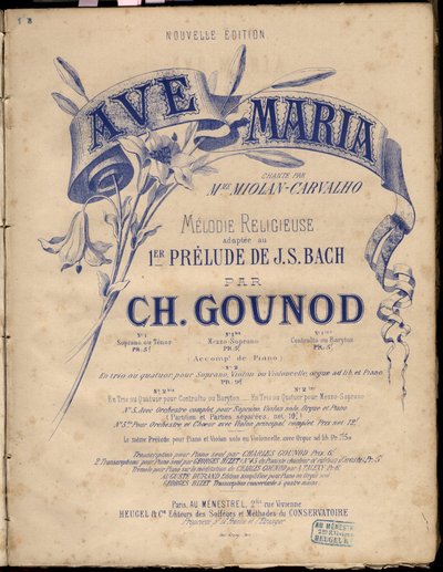 Kotta a „” Ave Maria”-hoz”.Religious Melodie Adapted Au 1er Prelude By J.S. Bach. írta: Charles Gounod. Magángyűjtemény. alkotó: Anonymous Anonymous