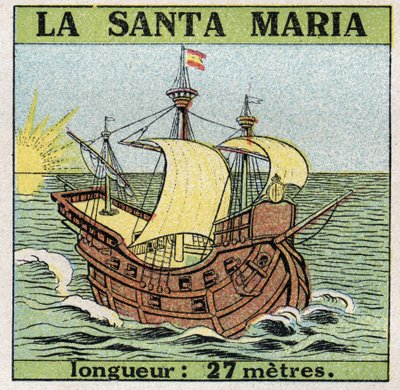 Hajók és hajók: Santa Maria, Kolumbusz Kristóf (1451-1506) karavellája, amikor 1492-ben felfedezte Amerikát. Névtelen illusztráció 1925-ből. Magángyűjtemény. alkotó: Anonymous Anonymous